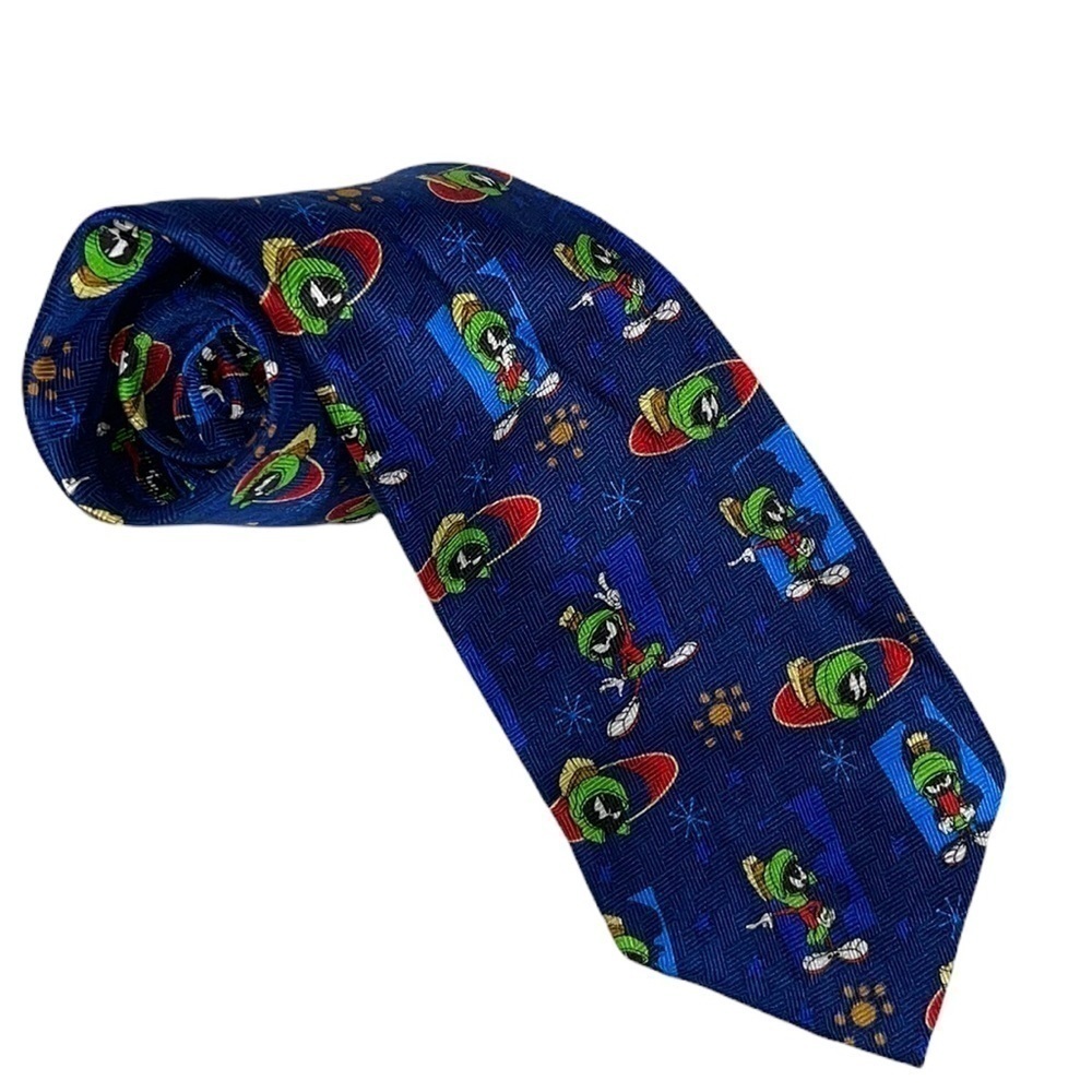 Vintage Classic Looney Tunes Silk Tie. Features Marvin The Martian - Picture 4 of 9
